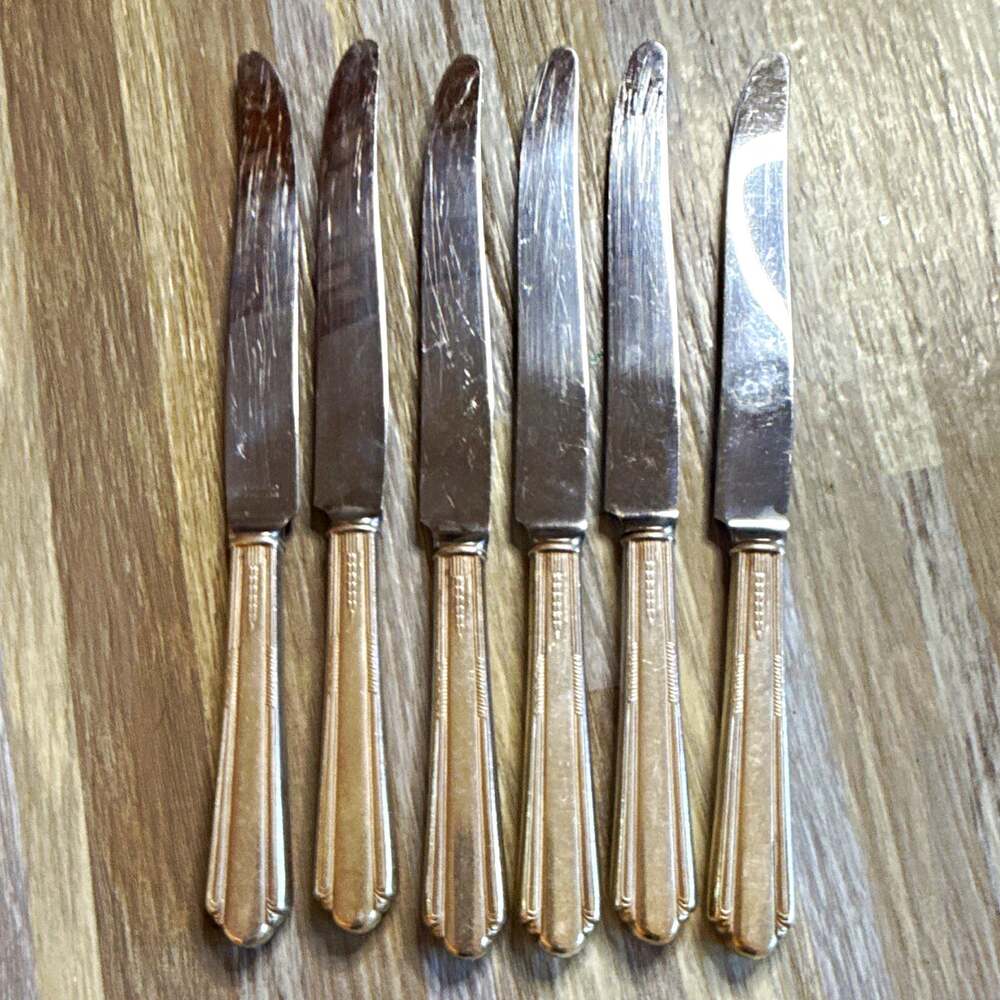 Holmes & Edwards Youth 1940 Inlaid Silverplate Grill Knives Set of 6 8.5"